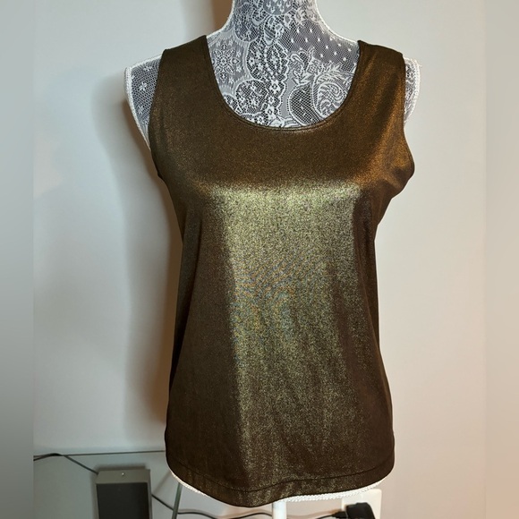 Chicos Traveler Small Gold Metallic Shimmer Fairy Tank Top Cami Layer Whimsigoth - Picture 1 of 3